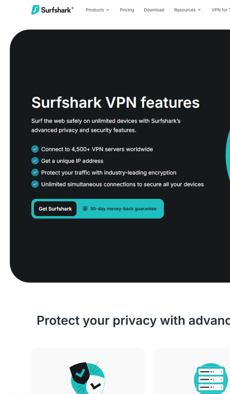 Surfshark public features page checked on September 12, 2026