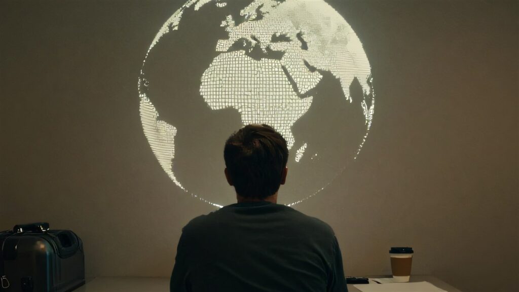 Traveler reviewing a world connection route before using Surfshark Starter